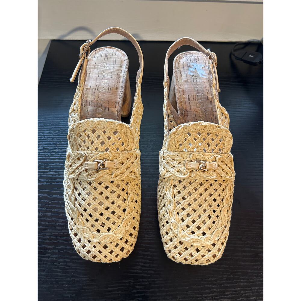 Aerosoles Santiago Raffia Block Chunky Cork Heel Slingback Sandals Womens Size 8 - Picture 2 of 12